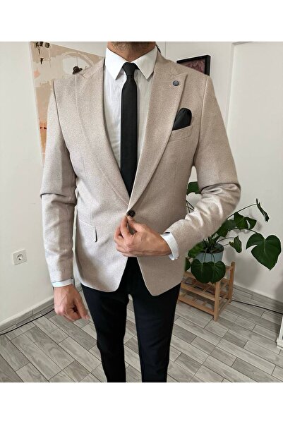 CXFASHİON Erkek Siyah Italyan Stil Slim Fit Blazer Tek Ceket