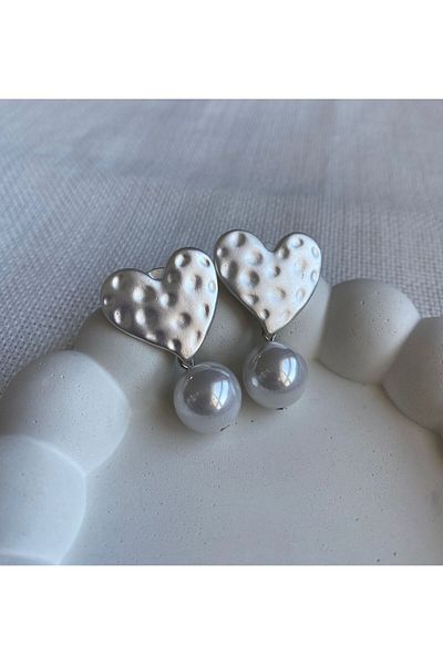 DEMOKAN Special Series Women's Earrings - Crater Heart and Pearl Model
