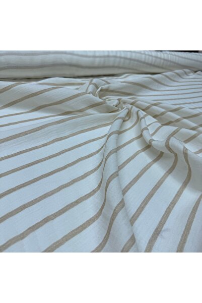 Yaren Ülker Çift Kat Müslin Kumaş Çift En %100 Pamuk Çizgili Ekru Bej