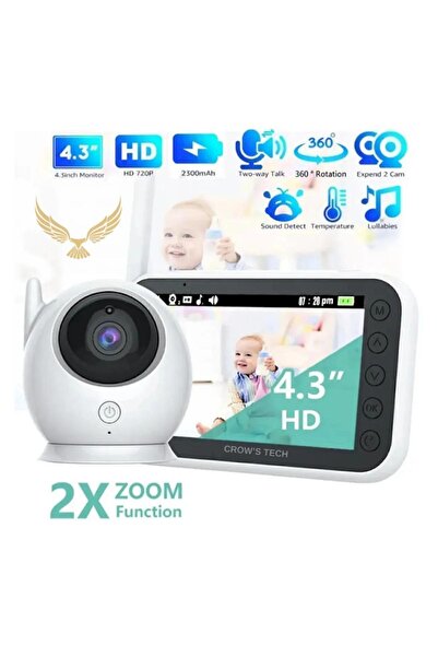 CROW'S TECH CT-LCD Ekranlı Gece Görüşlü Bebek Monitörü - Bebek Izleme Kamerası Oda Sıcaklığı Kontrollü Kablosuz