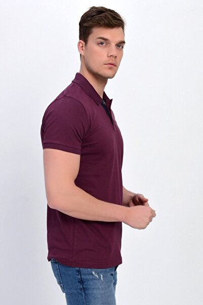 DYNAMO Men's Plum Polo Collar Lycra T-shirt