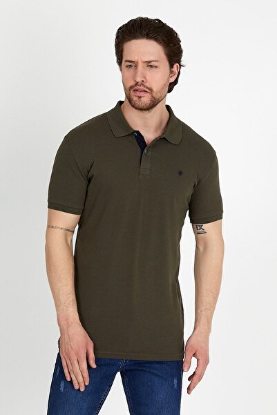 DYNAMO Ανδρικό μπλουζάκι χακί πόλο με γιακά Lycra