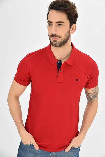 DYNAMO Men's Red Polo Collar Lycra T-shirt