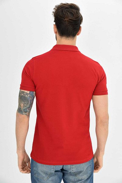 DYNAMO Men's Red Polo Collar Lycra T-shirt