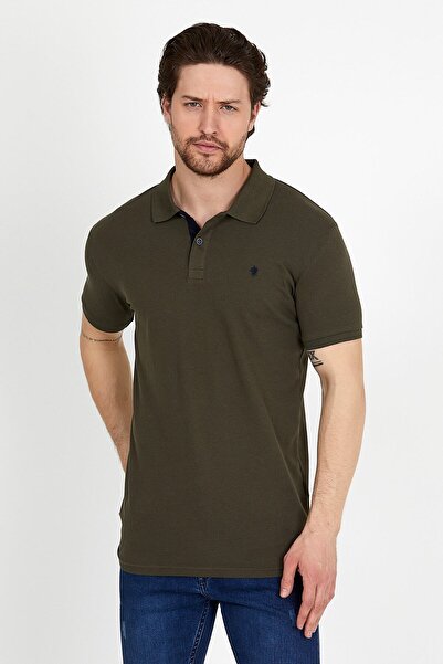 DYNAMO Ανδρικό μπλουζάκι χακί πόλο με γιακά Lycra