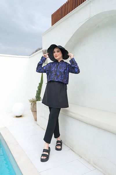 lurex moda Μισό ψηφιακό εμπριμέ Hijab μαγιό