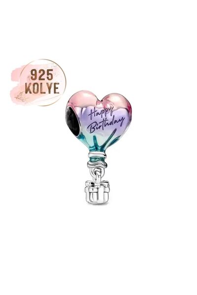925KOLYE Happy Birthday Hava Balonu Charm 925 Ayar Gümüş