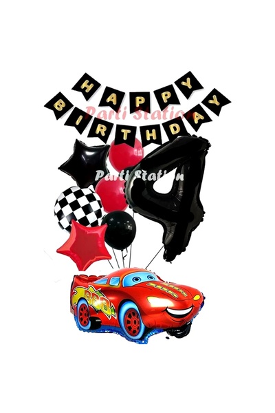 Parti Station مجموعة بالونات عيد ميلاد سعيد للسيارات لايتنينج ماكوين - عيد مي...