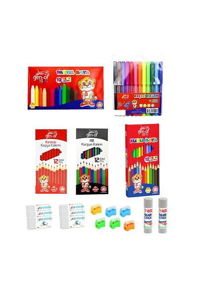 Gen-Of 2 Dry Pastel School Set - 12 Pieces Eraser Pencil Sharpener, Lead and Copy Pen
