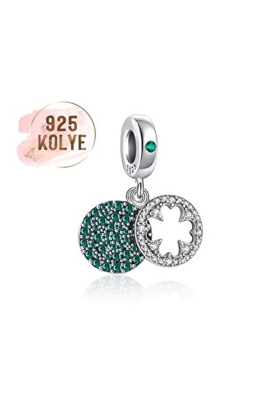 925KOLYE Yeşil Dört Yapraklı Yonca Charm 925 Ayar Gümüş