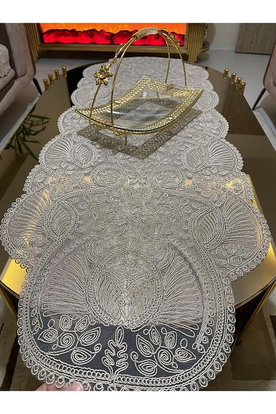Tekstilsa Luxury Runner Salon Room Τραπεζάκι σαλονιού Τραπεζομάντιλο Γαλλικό Δαντελένιο Προίκα (Cappuccino) 1τμχ New Runner (133X45CM