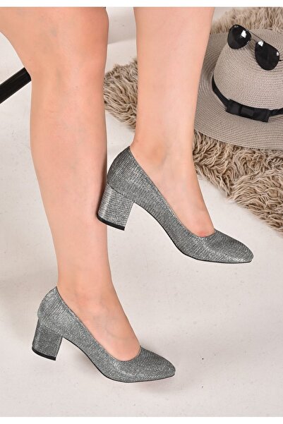 Ressome Rossa Kadın Platin Simli 5 Cm Topuklu Klasik Ayakkabı