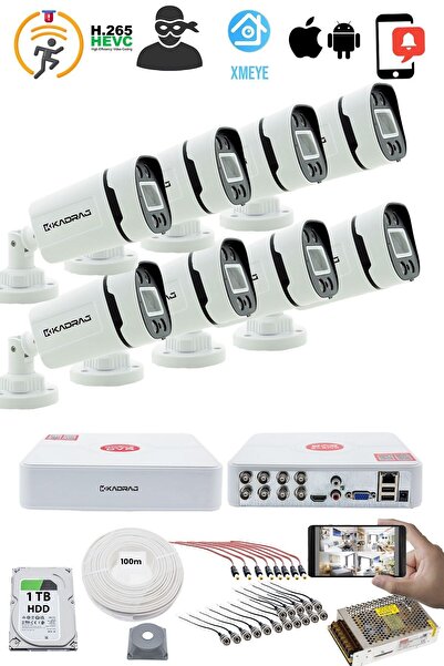 Kadraj 8'li Kamera Seti - 5MP Sony SecuLensli 1080P, 4 Warm LED, Gece Renkli, Full HD AHD Güvenlik Kamerası