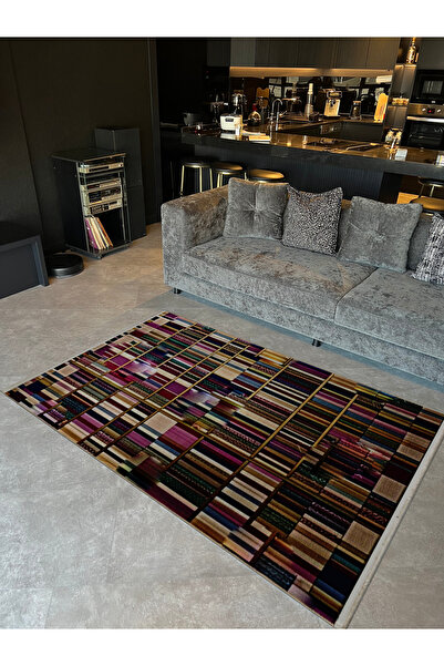 Rugs Modern Halı Multicolored Patchwork Lines Abstract Bookshelf Patterned Mo...