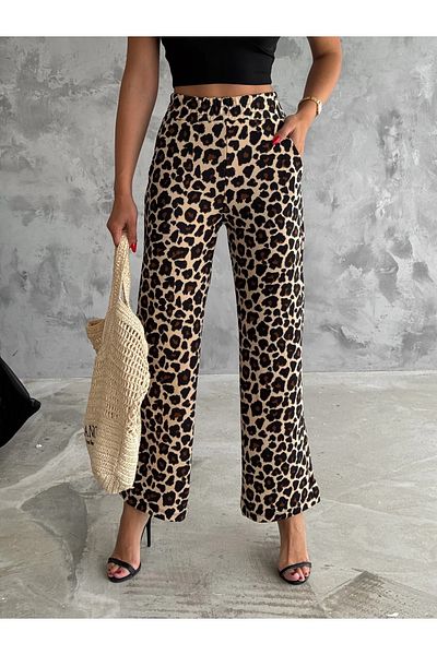 Velista Women's Knitted Crepe Leopard Trousers