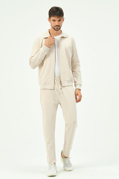C&City Herren-Trainingsanzug mit Kragen und Reißverschluss vorne und geradem Bein, 8701 Beige
