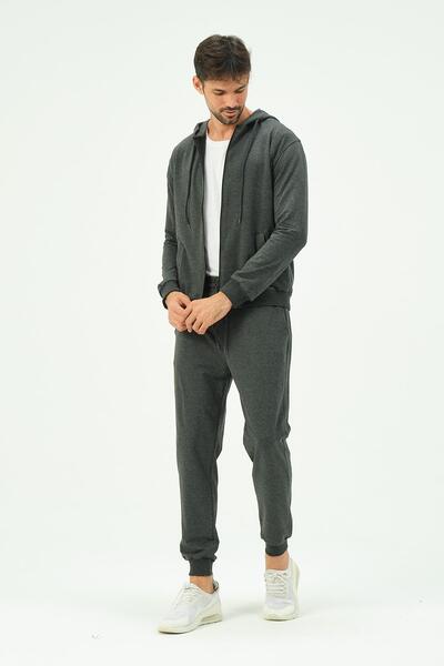C&City Men's Hooded, Zippered Front and Cuffed Leg Tracksuit 8702 Anthracite