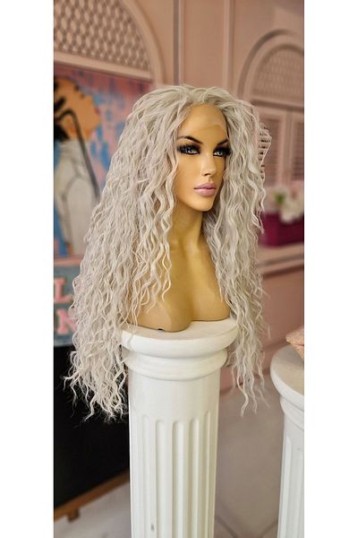 LOLLY PONY 80 Cm Korean Fiber Synthetic Afro Wig - White Gray Tulle Detail