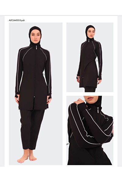 ALFASA Λευκό ριγέ μαύρο μαγιό χιτζάμπ