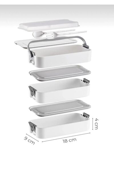 Pazarika 3 Katlı Taşınabilir Yemek Kabı – Lunch Box Diyet Beslenme Kutusu Saklama Kabı Çatal Kaşıklı Gri