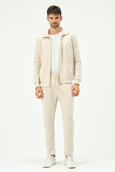 C&City Ανδρική αθλητική φόρμα με φερμουάρ μπροστά ίσια 8701 μπεζ