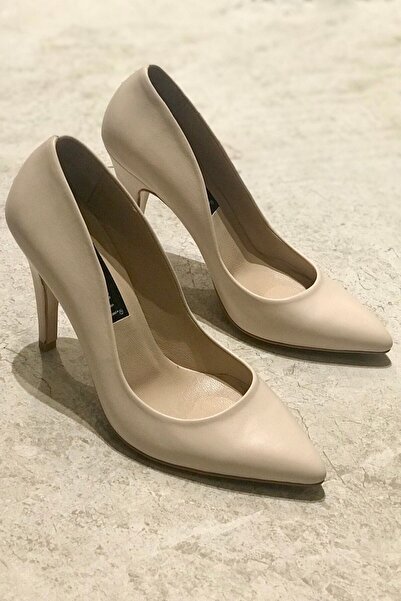 TUNAELLİ Dámské béžové boty na jehlovém podpatku z pravé kůže, velikost 35-40