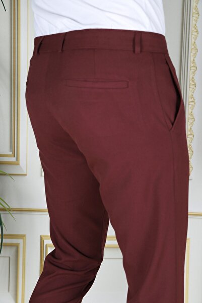 Bürke Ανδρικό παντελόνι μπορντό χρώμα ιταλικής κοπής εύκαμπτο ύφασμα Lycra μέχρι τον αστράγαλο