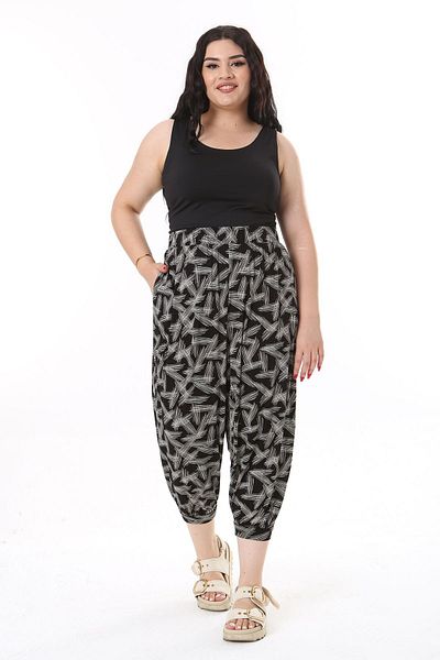 Şans Plus Size Black Viscose Trousers - Shalwar Cut, Lycra 65N38141