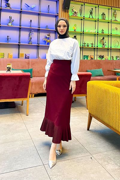 HMT ZEHRA GİYİM Hijab Lungime 99 CM Fusta plisată cu volan creion 8 culori diferite (INTERVALE DE MĂRIMI 38-48)