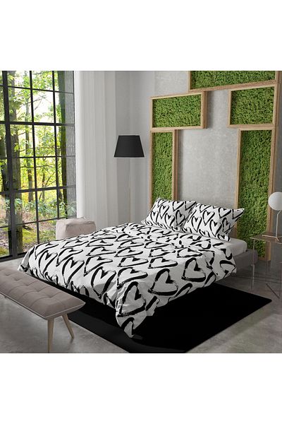 Pusula Home Romantic Double Heart Black Duvet Cover Set