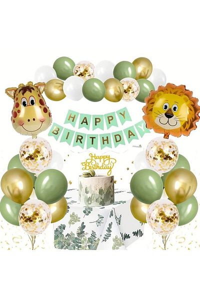 DÜVENCİ TİCARET Safari Themed Balloon Set - Lion Giraffe Head Foil