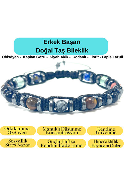 YILDIZ DOĞAL TAŞ Sertifikalı Erkek Başarı Doğal Taş Erkek Bileklik Ayarlanabi...