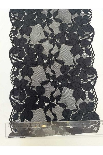 ÖZPAŞ TEKSTİL VE AKSESUAR Black Symmetrical Lace Floral Lycra 23cm X 2m