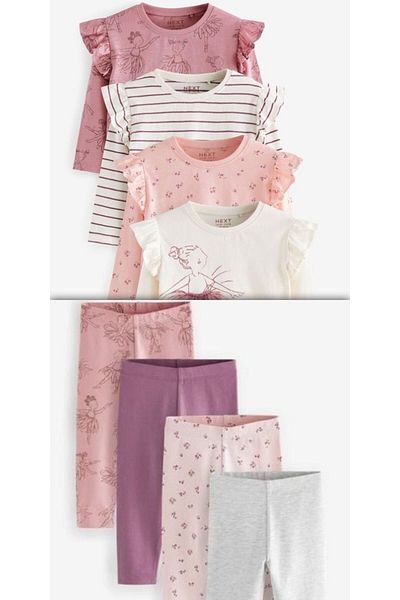 Next Baby Pink Ballerina Patterned Cotton Long Sleeve Tights Set