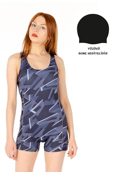 vawensea Women's Patterned Shorts Swimsuit Anthracite (with Breast Pad)