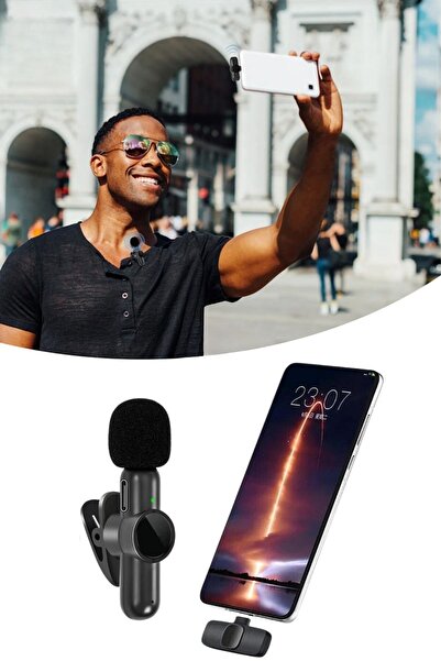 Buffer ® Type C Uyumlu İphone Dönüştürücülü Kablosuz Yaka Mikrofonu Android ve İphone Uyumlu Mini Mik