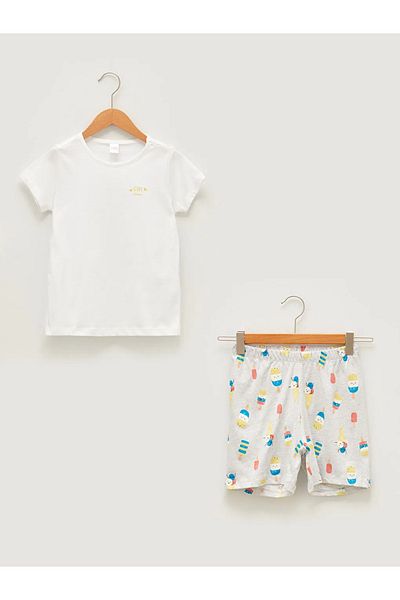 LC Waikiki Set de pijamale LCW ECO pentru fete cu pantaloni scurți - alb, decolteu, mâneci scurte