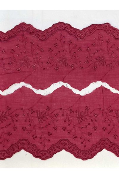 ÖZPAŞ TEKSTİL VE AKSESUAR Burgundy Floral Patterned Scallop Guipure - 13cm X 2.5m