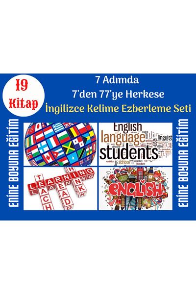 Enine Boyuna Eğitim مجموعة كتب حفظ الكلمات الإنجليزية في 7 خطوات (19 كتابًا ملونًا فاسقًا)
