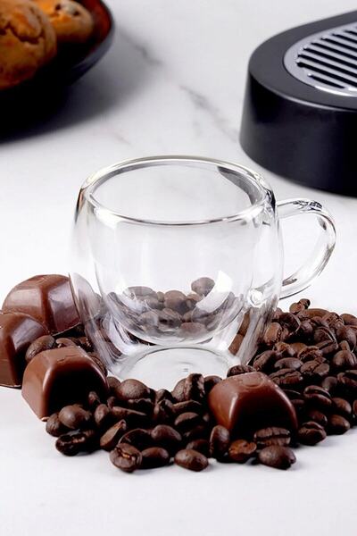 Tilbe Home 310 ml Espresso Coffee Cup - Double Sided, Borosilicate Handled Glass Cup Mug