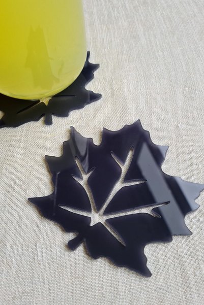 Story Plane Leaf Pattern Set of 6 Dark Gray Color Acrylic Coasters