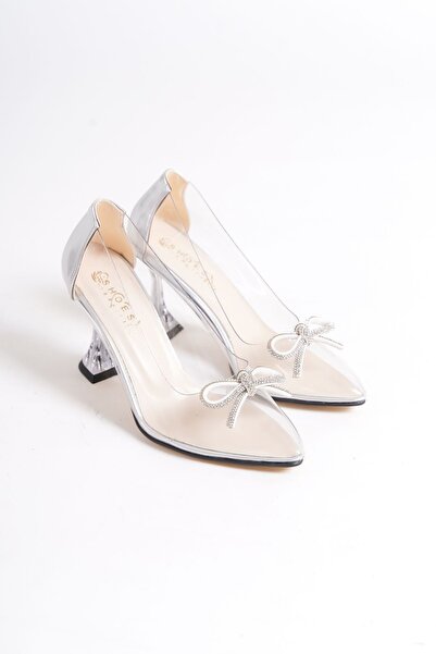 moda gim Şeffaf Fiyonklu Topuklu Kadın Ayakkabısı