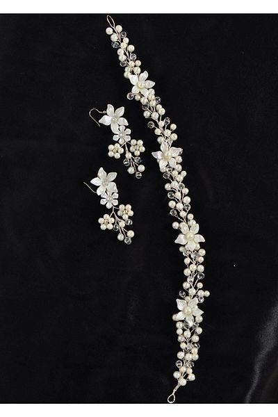 Yumak Dekor Grup Bridal Hair and Turban Accessory with Pearls and Stones [Wedding Nian Promise Henna Wedding Buckle T30