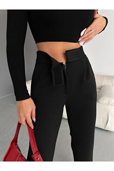 Noa Noa Crepe Fabric Velcro Plazzo Trousers