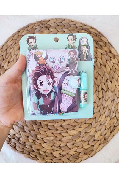 Pembe Çarşı مفكرة صغيرة من Demon Slayer Anime مع قلم قطعة واحدة