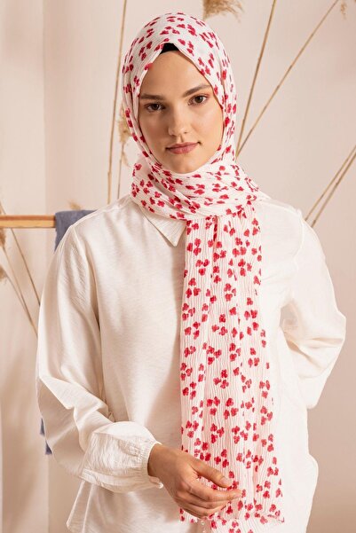 JAWEL Kadın Çiçek Desenli Kırışmaz Bürümcük Şal 190*80 Cm