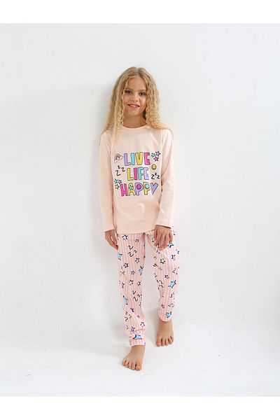 vitmo Happy Life - Set de pijamale cu mânecă lungă 100% bumbac pentru fete