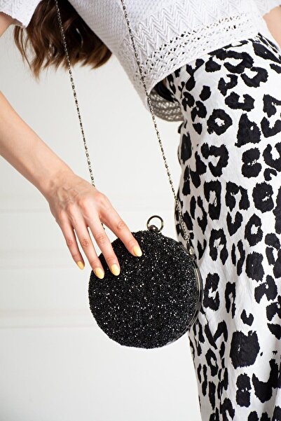 Çanta Trend Дамска вечерна чанта с 2 презрамки и кристали, кръгла, с 2 каишки