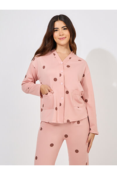 Take Two By Styli Polka Dot Print Long Sleeve Shirt & Pyjama Set