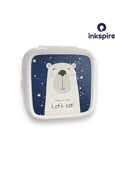 inkspire 2-Layer 4-Compartment Food Storage Container - Children's Lunch Box with Spoon